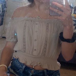 Light brown off the shoulder top